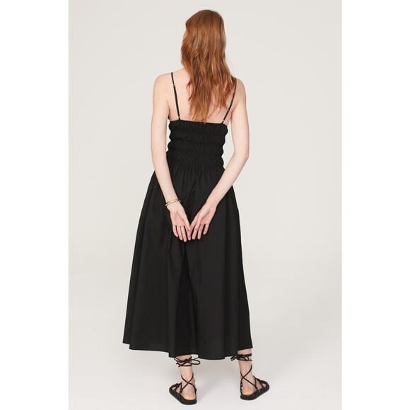 SAU LEE Black 100% Cotton Hourglass Smock Waist Brielle Midi Dress Size US 4 - Picture 2 of 15